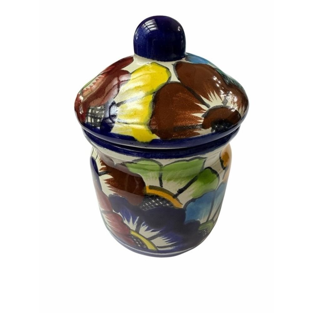 Venegas Talavera Mexico Hand Painted Lidded Jar Pottery Multicolor Floral